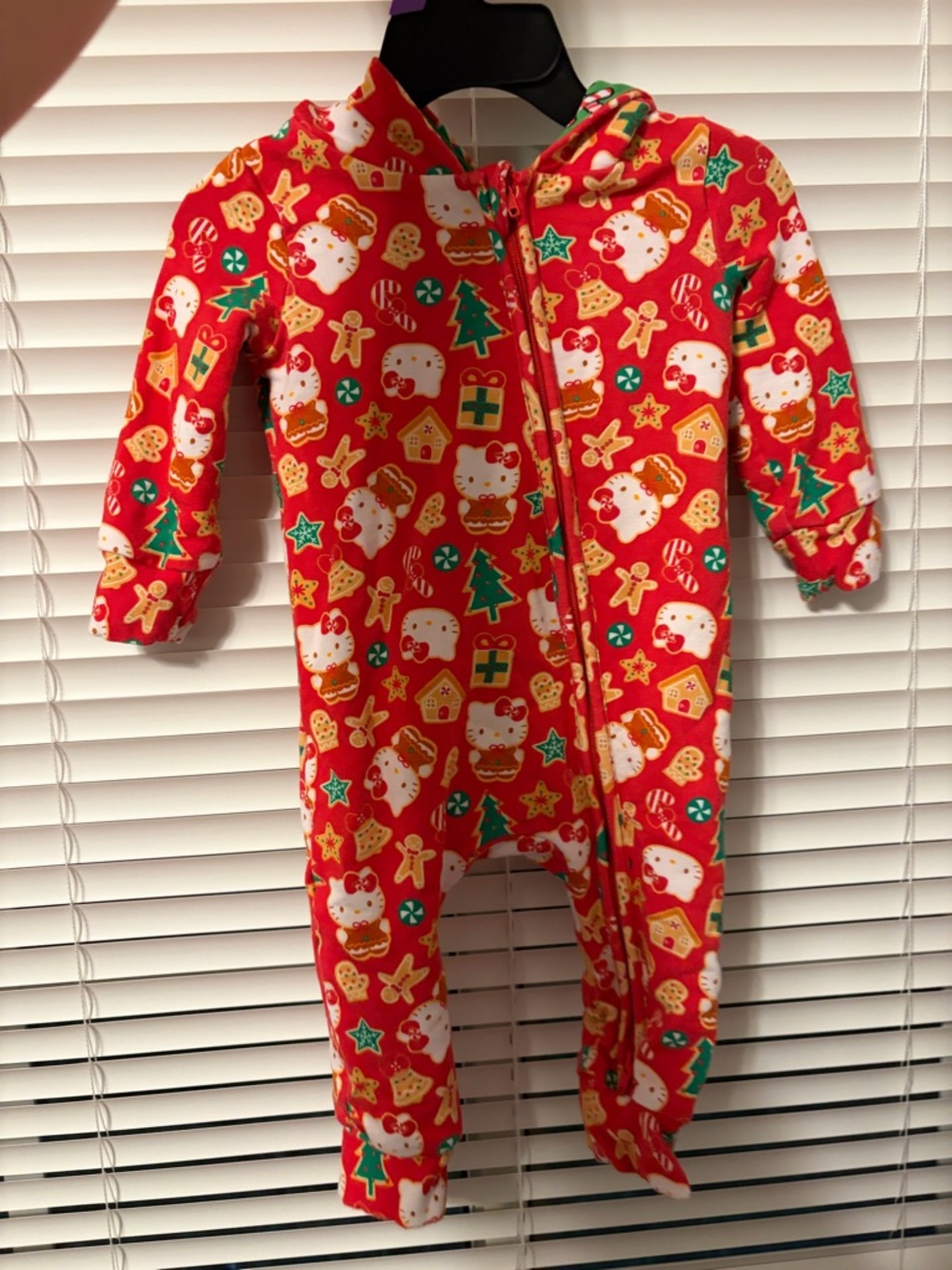 Baby girls hello kitty bamboo hooded zip up Christmas print romper 6-9months